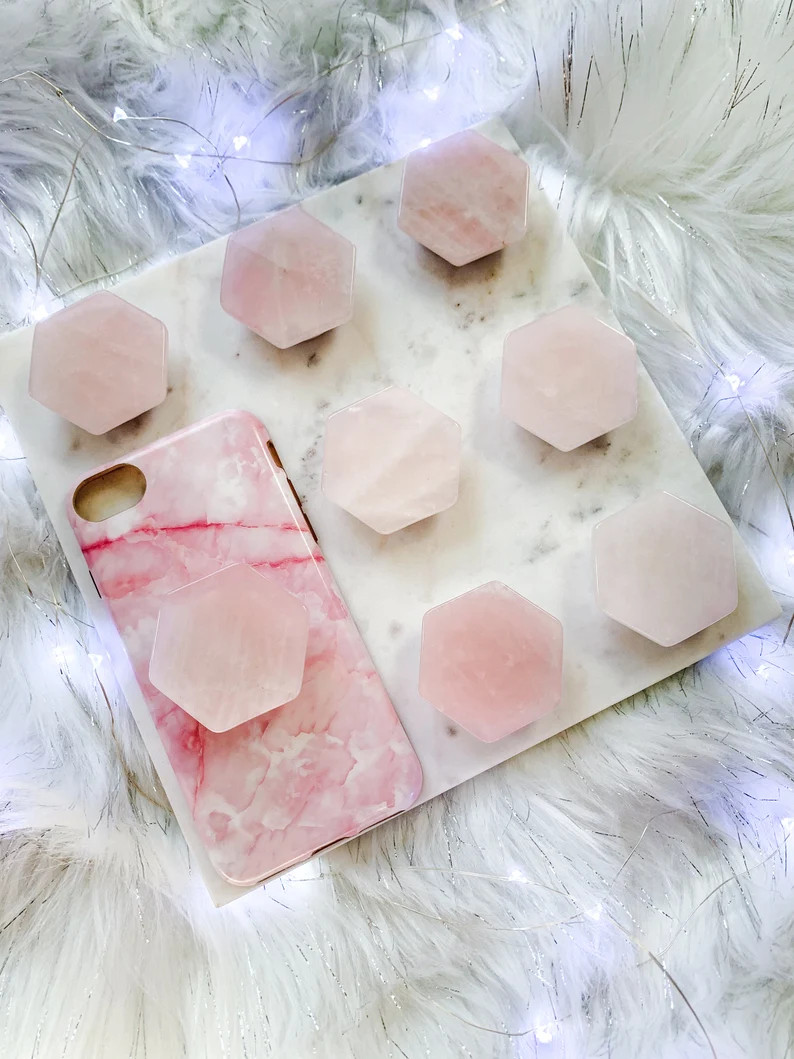 Rose Quartz Hexagon Phone Grip Cap  Crystal Phone Grip  | Etsy | Etsy (US)