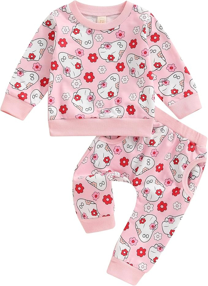 Baby Girl Halloween Outfit Toddler Fall Winter Clothes Spooky Long Sleeve Floral Sweatshirt Pants... | Amazon (US)