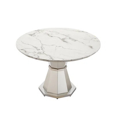 47" Round Marble Dining Table, Modern Kitchen Table With High Gloss Faux Marble Tabletop And Stainless Steel Base For Dining Room, Kitchen (Only Table | Wayfair North America