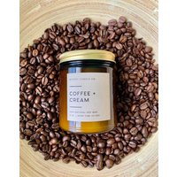 Coffee + Cream Soy Candle, Espresso Fresh Brewed Fall Amber Jar Bean Scented | Etsy (US)