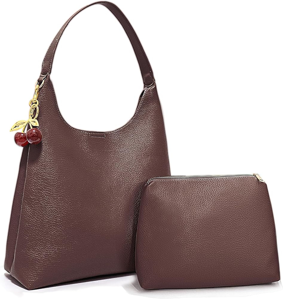 Slouchy Bags for Women, Large Leather Hobo Bags, Tote Purse Shoulder Handbags with Cherry Charm f... | Amazon (US)