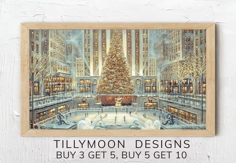 Frame TV Art, Samsung Frame TV Art Winter Rockefellar Christmas Snow Scene New York Christmas Pai... | Etsy (US)