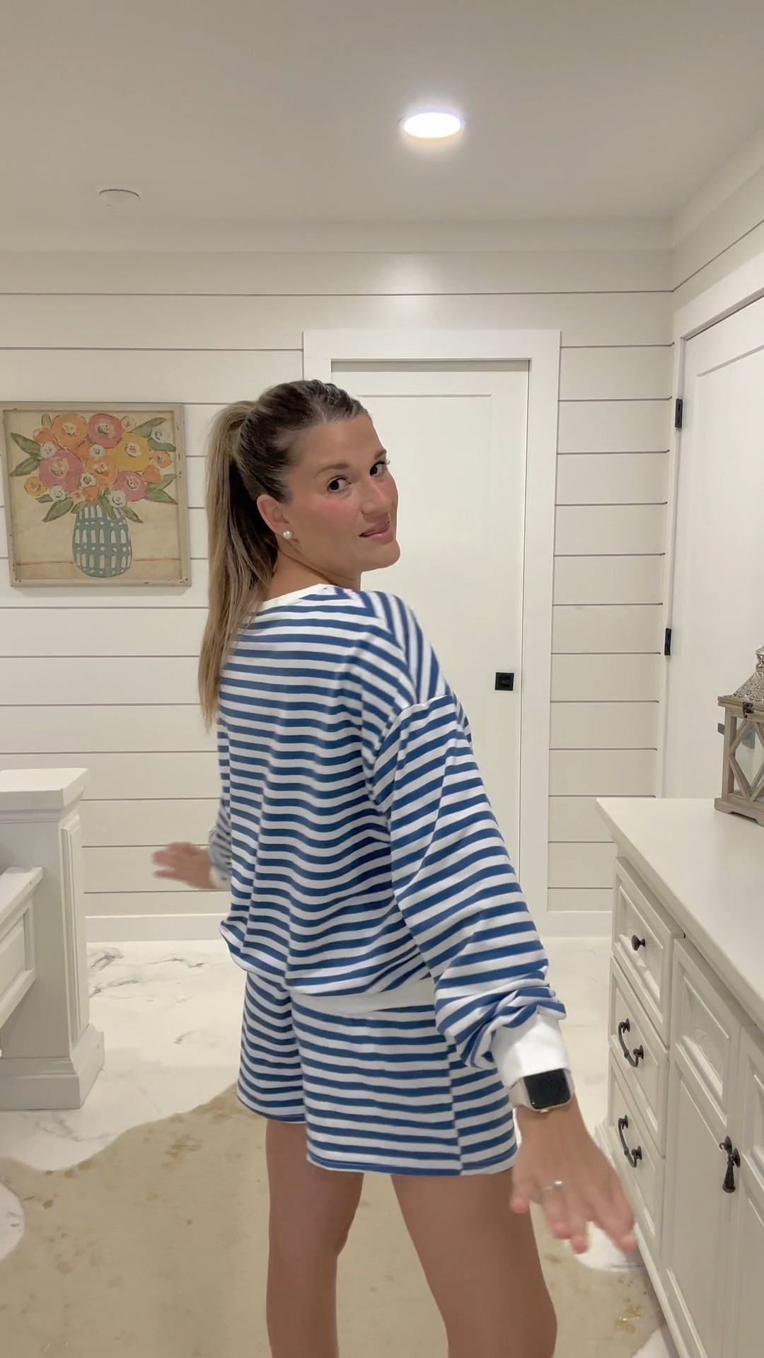 A perfect matching set, that’s long sleeves with shorts! How fun, to mix it up a little! It’s perfect for out & about and even lounging around the house! Lots of different stripe colors to choose from, I’m wearing the blue color, size medium! #Amazonaffiliate #loungeset #matchingset #transistionoutfit #amazon #falloutfit 

#LTKStyleTip #LTKActive #LTKFindsUnder50