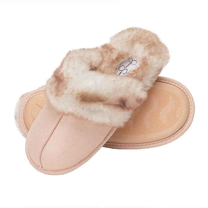 Jessica Simpson Comfy Faux Fur Womens House Slipper Scuff Memory Foam Slip On Anti-Skid Sole | Amazon (US)