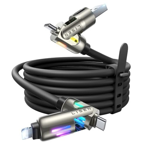 LISEN 240W Chubby Cable, 4 in 1 Charging Cable (6.6FT) with Breathing Light, USB A/C to C/L Multi Charging Cable for iPhone 16 15 Pro Max MacBook, iPad Pro Air, SamSungS24, iPhone 14 13 12, Black | Amazon (US)