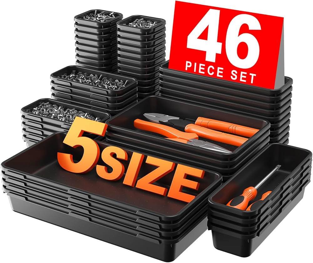 【𝟰𝟲𝗣𝗖𝗦】【5 Size】A-LUGEI Tool Box Organizer Tray Divider Set, 【Black】 De... | Amazon (US)