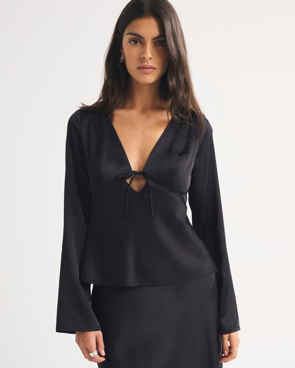 A&F Bella Bra-Free Long-Sleeve Satin Blouse | Abercrombie & Fitch (US)