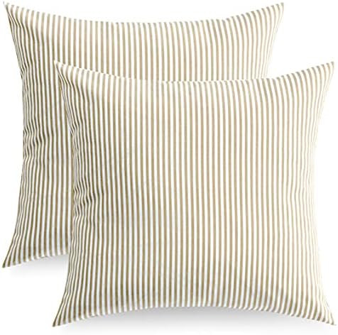 Meekio Set of 2 Decorative Square Throw Pillow Covers 16 x 16 Farmhouse Brown and White Ticking S... | Amazon (CA)