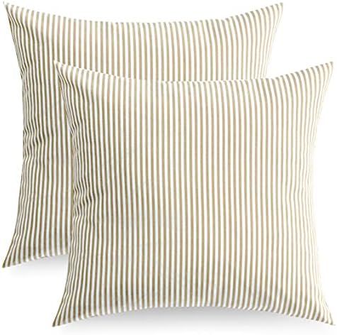 Meekio Set of 2 Decorative Square Throw Pillow Covers 16 x 16 Farmhouse Brown and White Ticking S... | Amazon (CA)