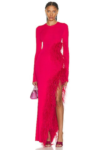 High Shine Viscose Cut Out Ostrich Dress | FWRD 
