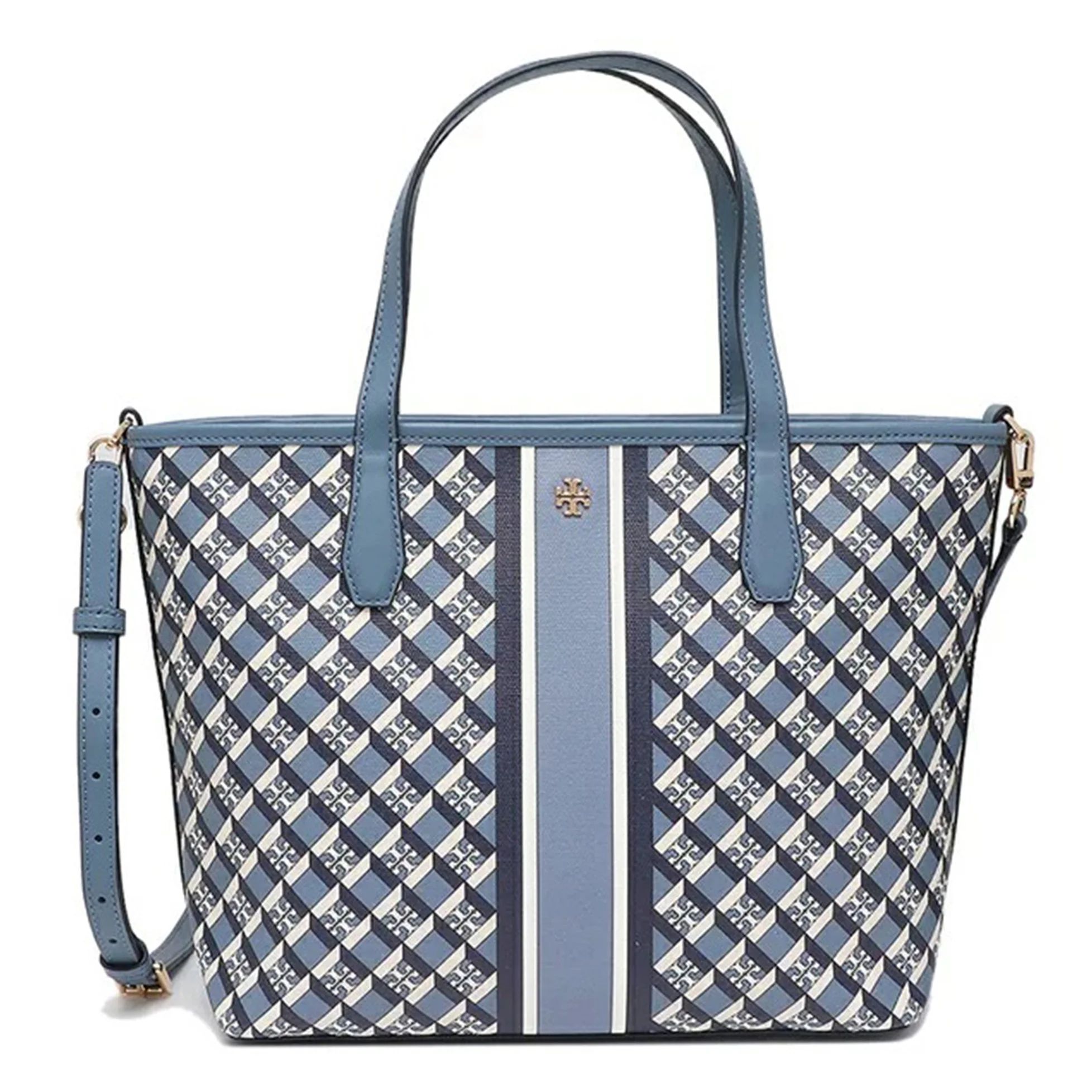 Tory Burch Women's Geo Logo Coated Canvas Mini Zip Tote (Blue) | Walmart (US)