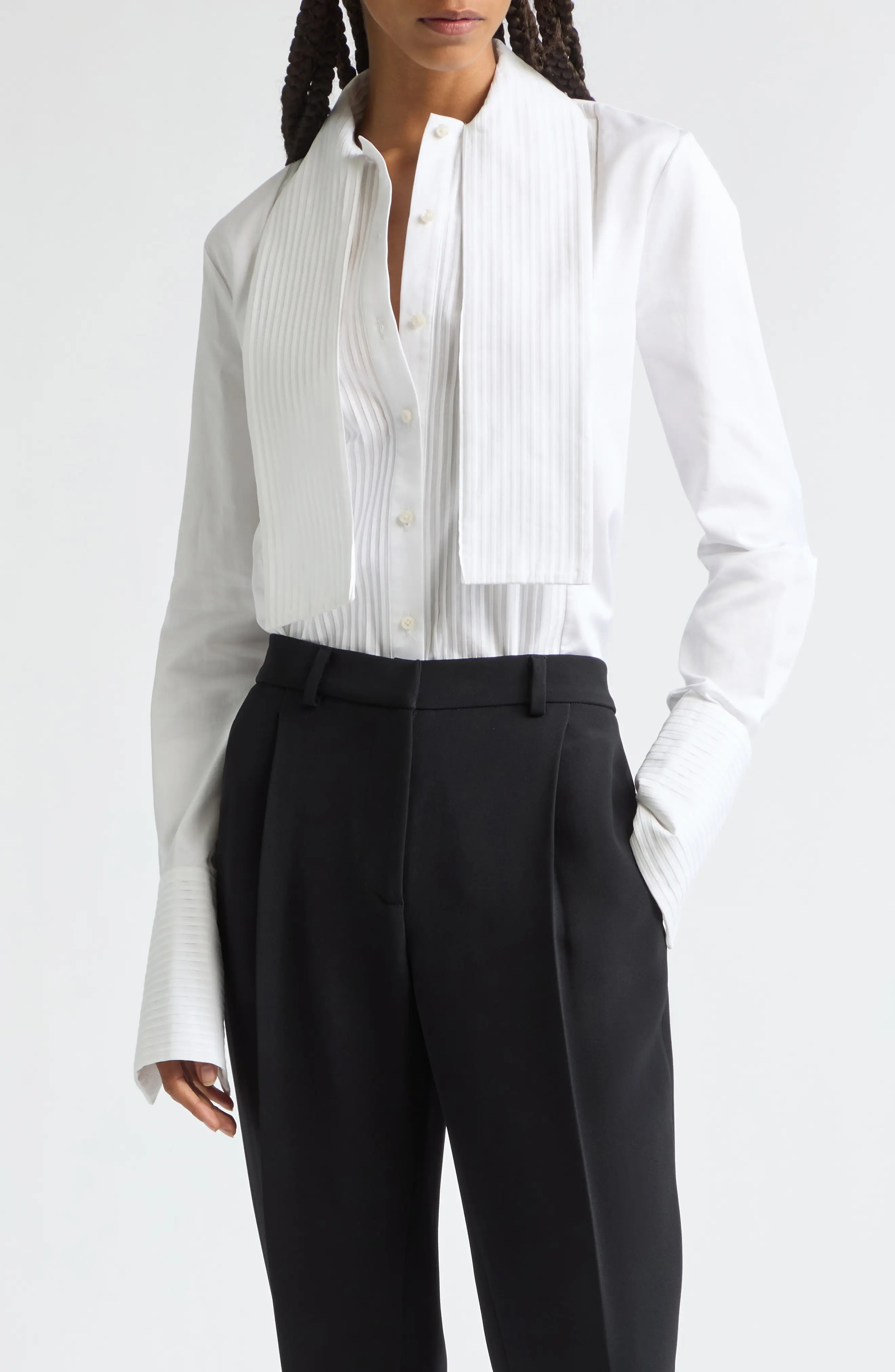 Brandon Maxwell The Inez Scarf Neck Cotton Tuxedo Button-Up Shirt (Women) | Nordstrom | Nordstrom