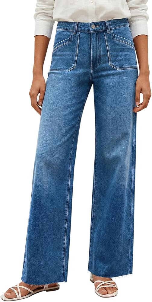Cicy Bell Womens Wide Leg High Waisted Jeans Stretchy Straight Denim Pants | Amazon (US)