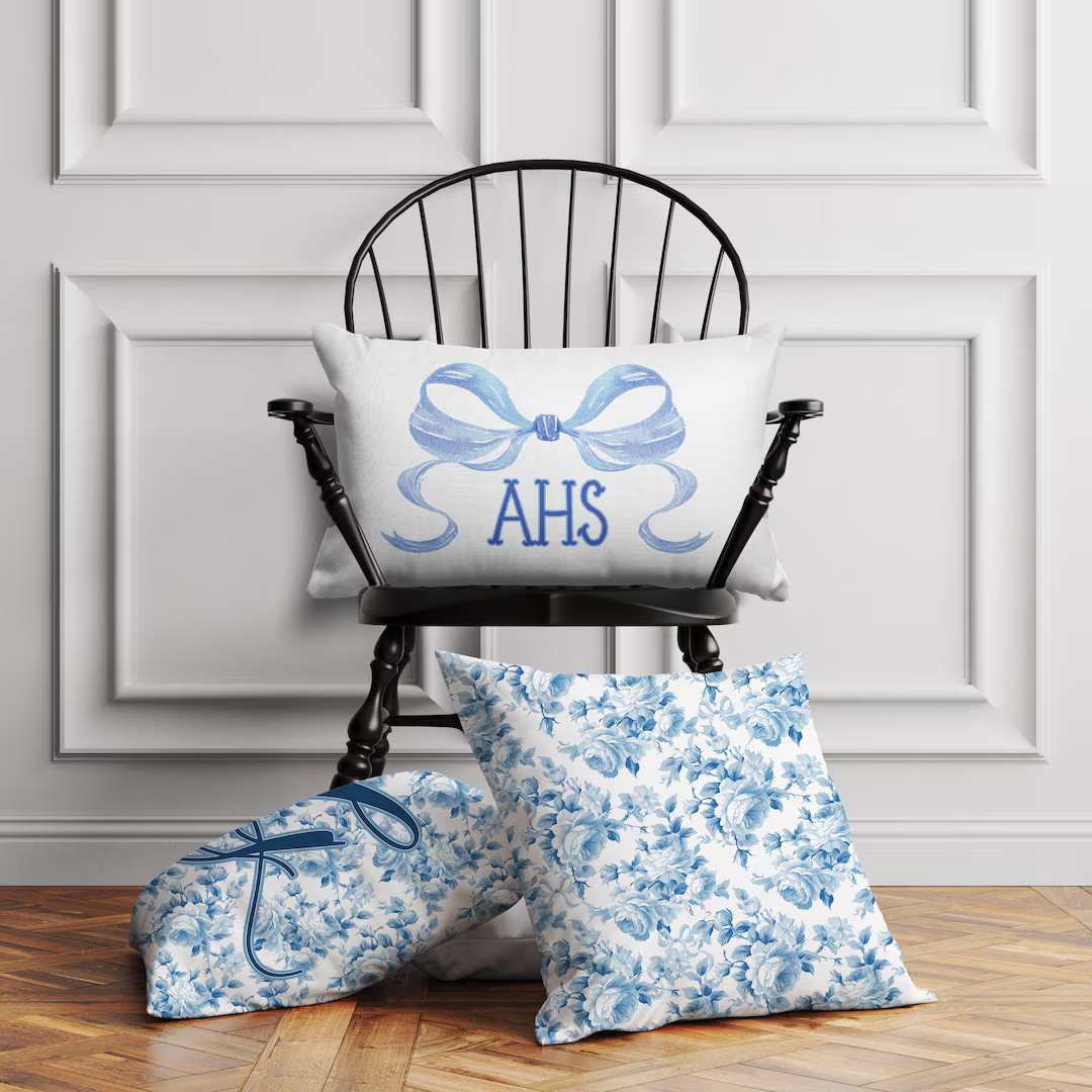 Personalized Pillow Cover, Monogram Initial, Custom Pillow Case,preppy Grand Millenial, Fancy Ros... | Etsy (US)