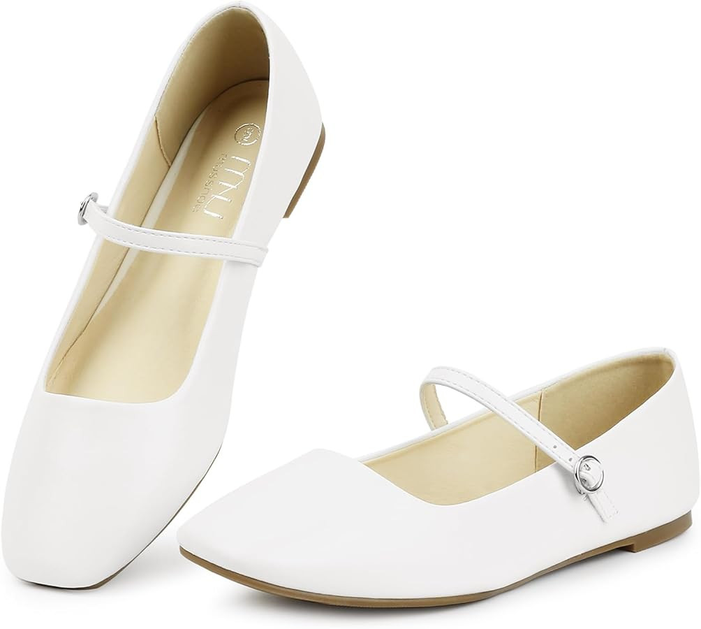 MUSSHOE Womens Ballet Mary Jane Flats Shoes Adjustable Strap Comfortable Square Closed Toe Versat... | Amazon (US)