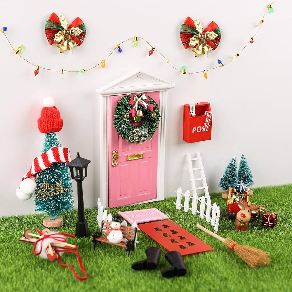 Christmas Elf Girl Fairy Doors Decorations Fairy Wall Decor Miniature Tiny Wooden Tooth Mini Door... | Amazon (US)