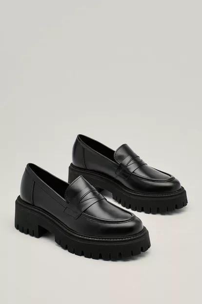 Real Leather Chunky Penny Loafers | Nasty Gal (US)