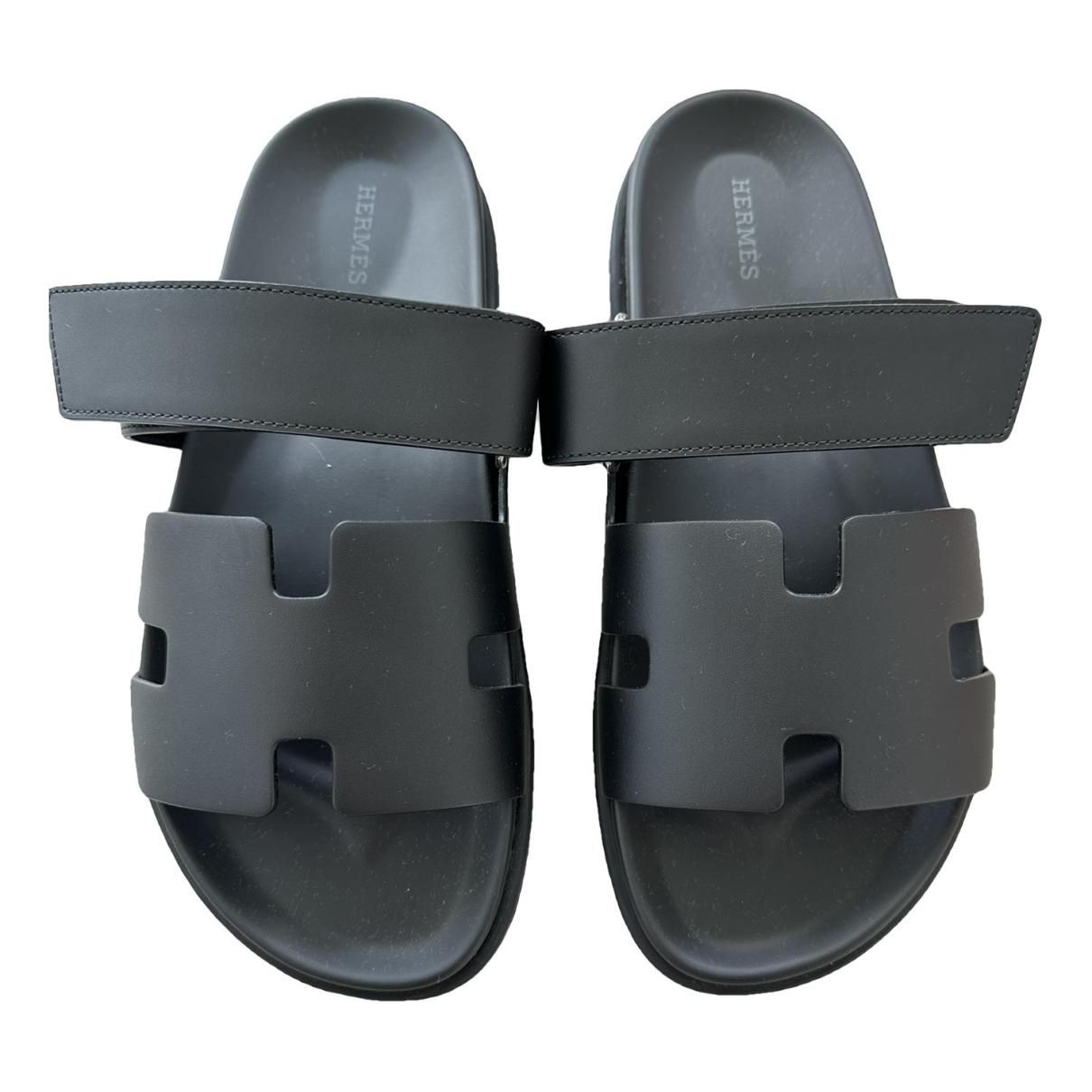 Chypre leather sandal Hermès Black size 40.5 EU in Leather - 42776564 | Vestiaire Collective (Global)