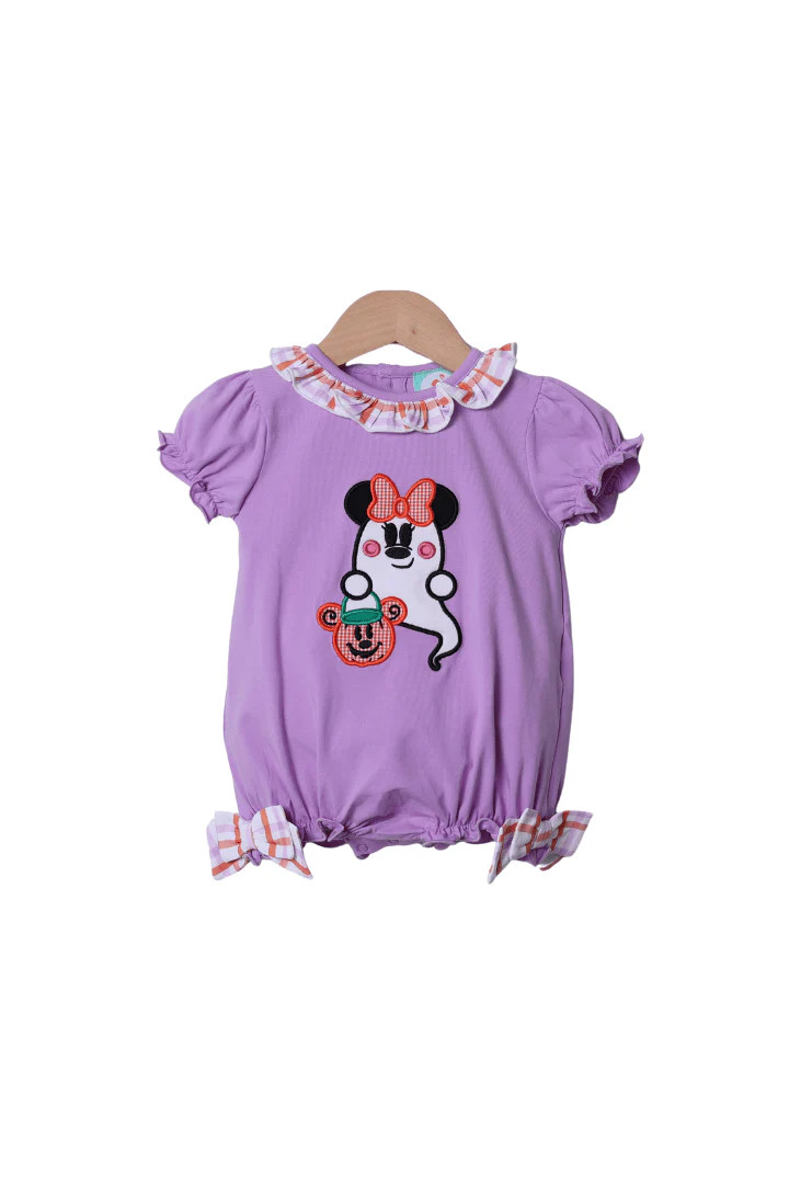 Applique Ghost Mouse Lavender Bow Bubble | The Smocked Flamingo