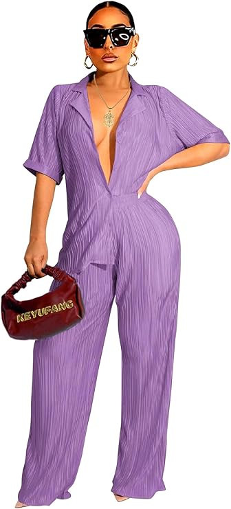 KEYUFANG 2 Piece Outfits for Women 90s Casual Boho Trendy Muse Shirt Wide Leg Pants Solid Daily P... | Amazon (US)
