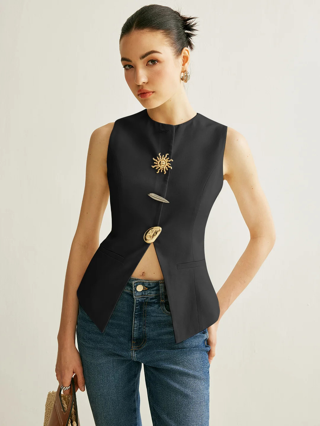 Metal Detail Split Vest | Commense