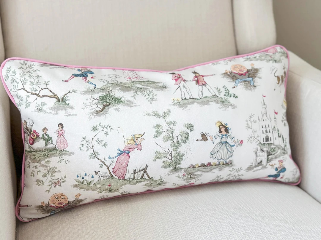 Covington Over the Moon Pillow Cover, Nursery Rhyme Toddler Storybook Toile Whimsical Princess Gr... | Etsy (US)