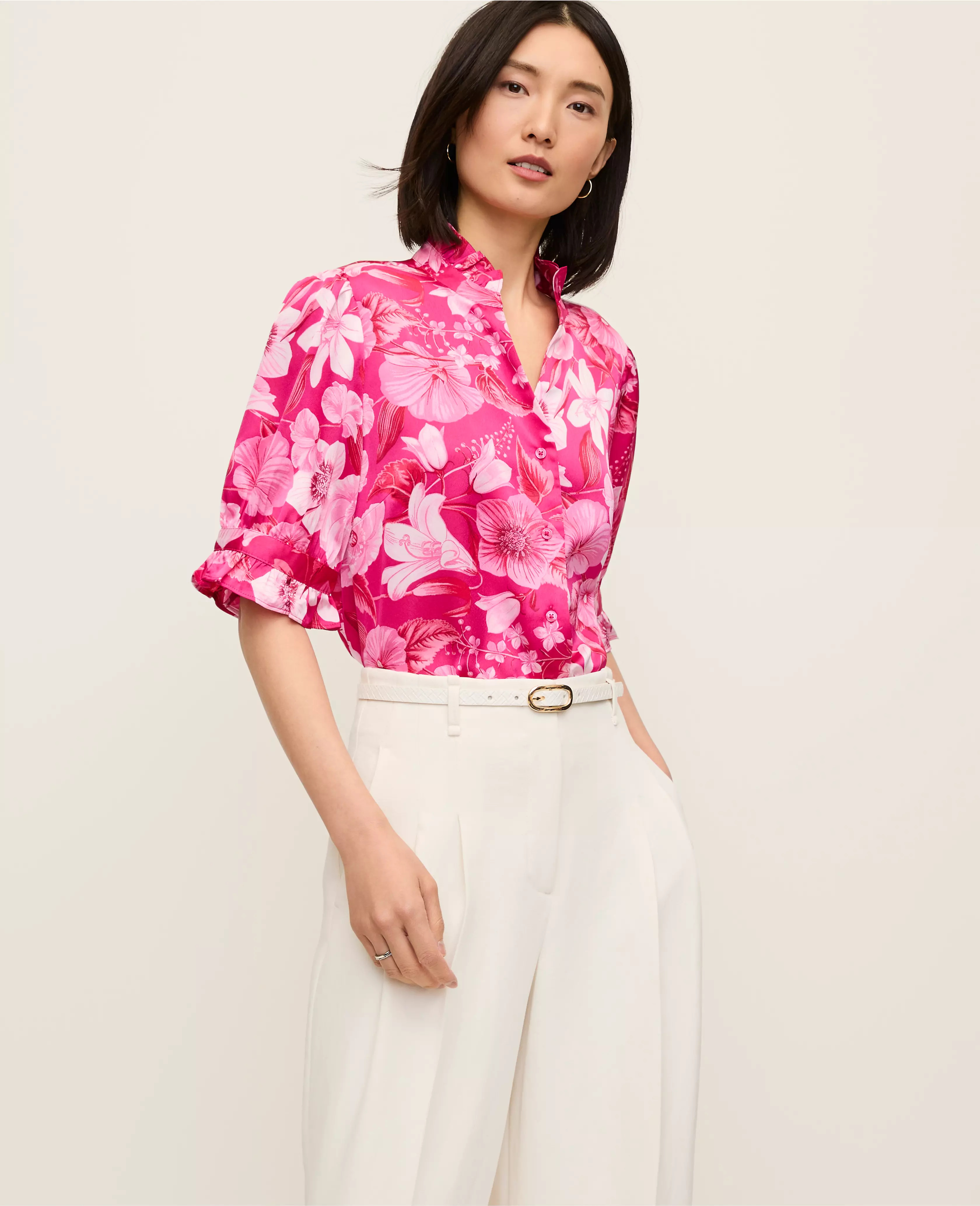 The link to Floral Ruffle Collar Blouse has been copied | Ann Taylor