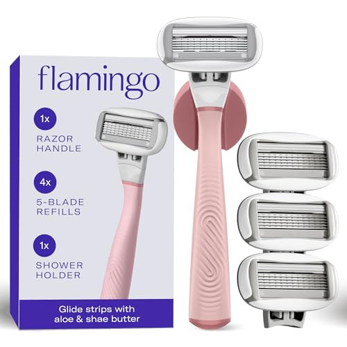 Flamingo Shaving Razor Set for Women - Original Razor Handle, 4 Blade Refills, and Shower Holder - Rose | Amazon (US)