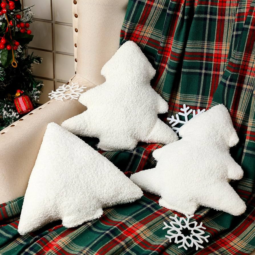 Shappy 3 Pcs Christmas Tree Throw Pillows White Decorative Pillows for Home Bedroom Couch Decorat... | Amazon (US)