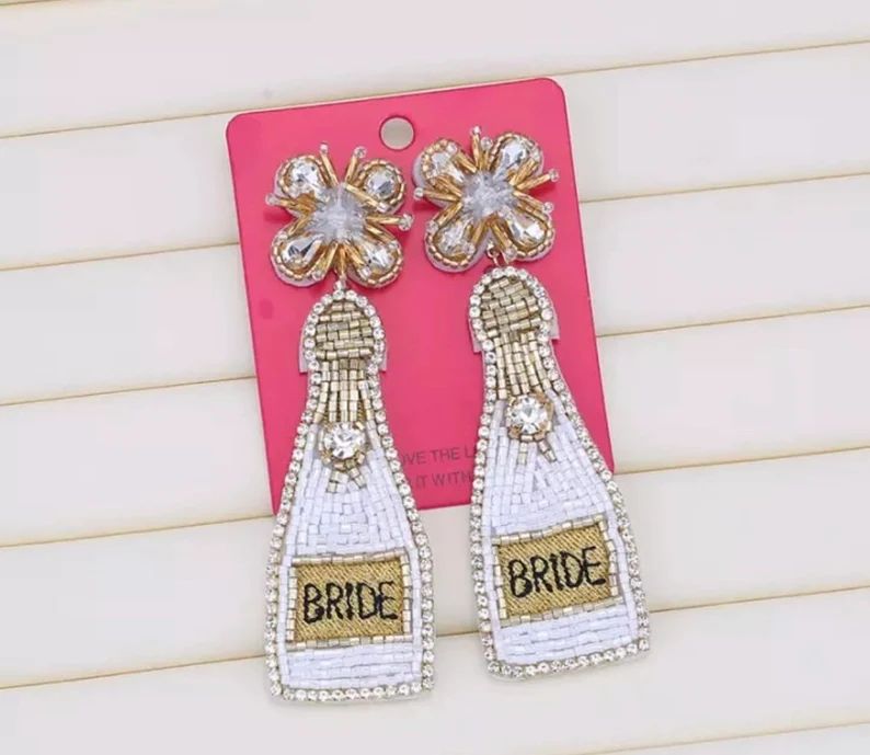 Champagne Bride Pop Bottle Earrings Perfect for Bachelorette - Etsy | Etsy (US)