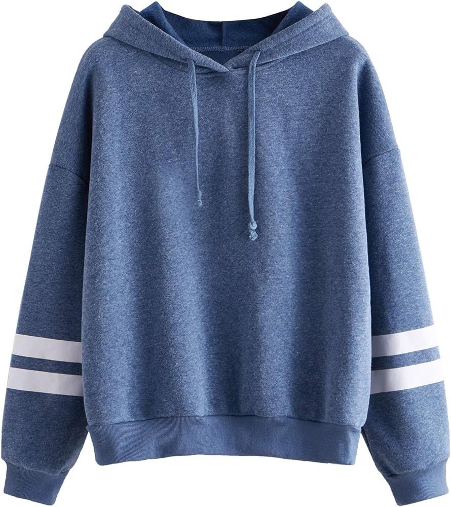 SweatyRocks Sweatshirt Pullover Fleece Drop Shoulder Striped Hoodie | Amazon (US)