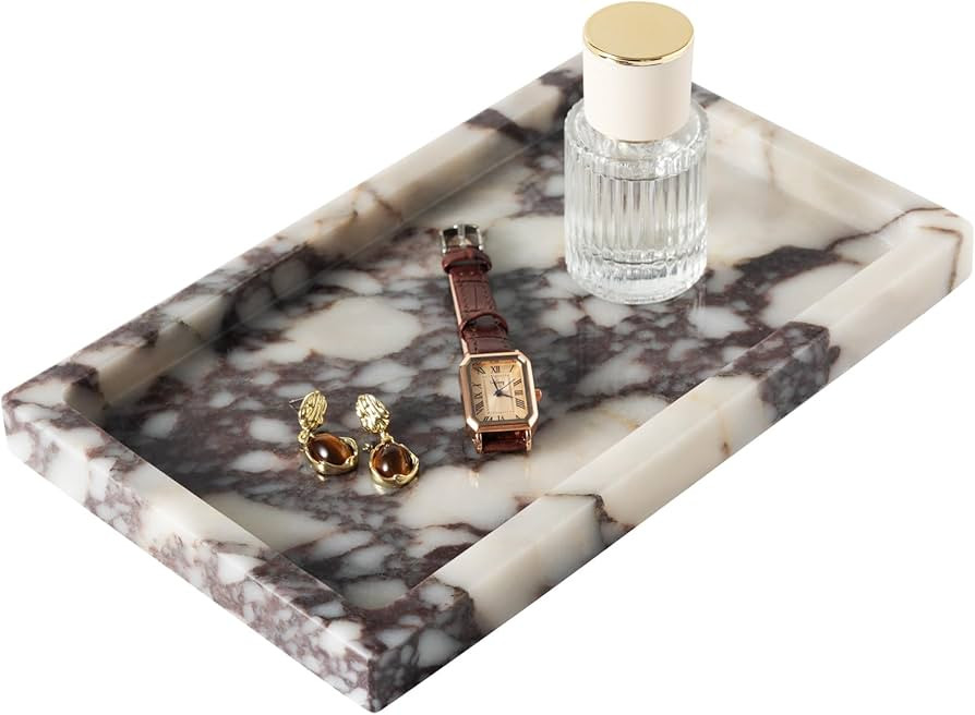 Natural Calacatta Viola Marble Tray 10"x6" Rectangular - Non-Resin Bathroom Vanity Organizer & Of... | Amazon (US)