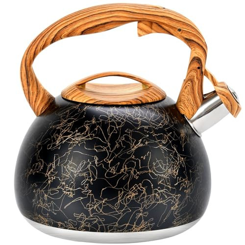 Tea Kettle, 3.2Qt Whistling Tea Kettle for Stove Top, Food Grade Stainless Steel Wood Handle Teapot, Durable for Brewing Coffee, Tea, Milk, Suitable for All Heat Sources.(Golden line) | Amazon (US)