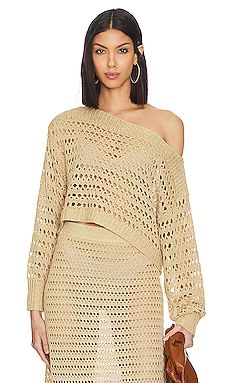 L'Academie Jalisa Open Stitch Sweater in Tan from Revolve.com | Revolve Clothing (Global)