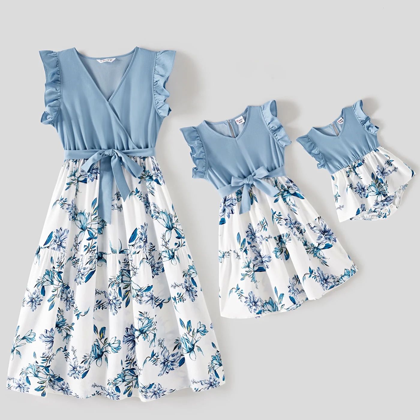 PatPat Family Matching Dresses Blue Baby Girl 3-6 Months Mommy and Me Floral Print Spliced Solid ... | Walmart (US)