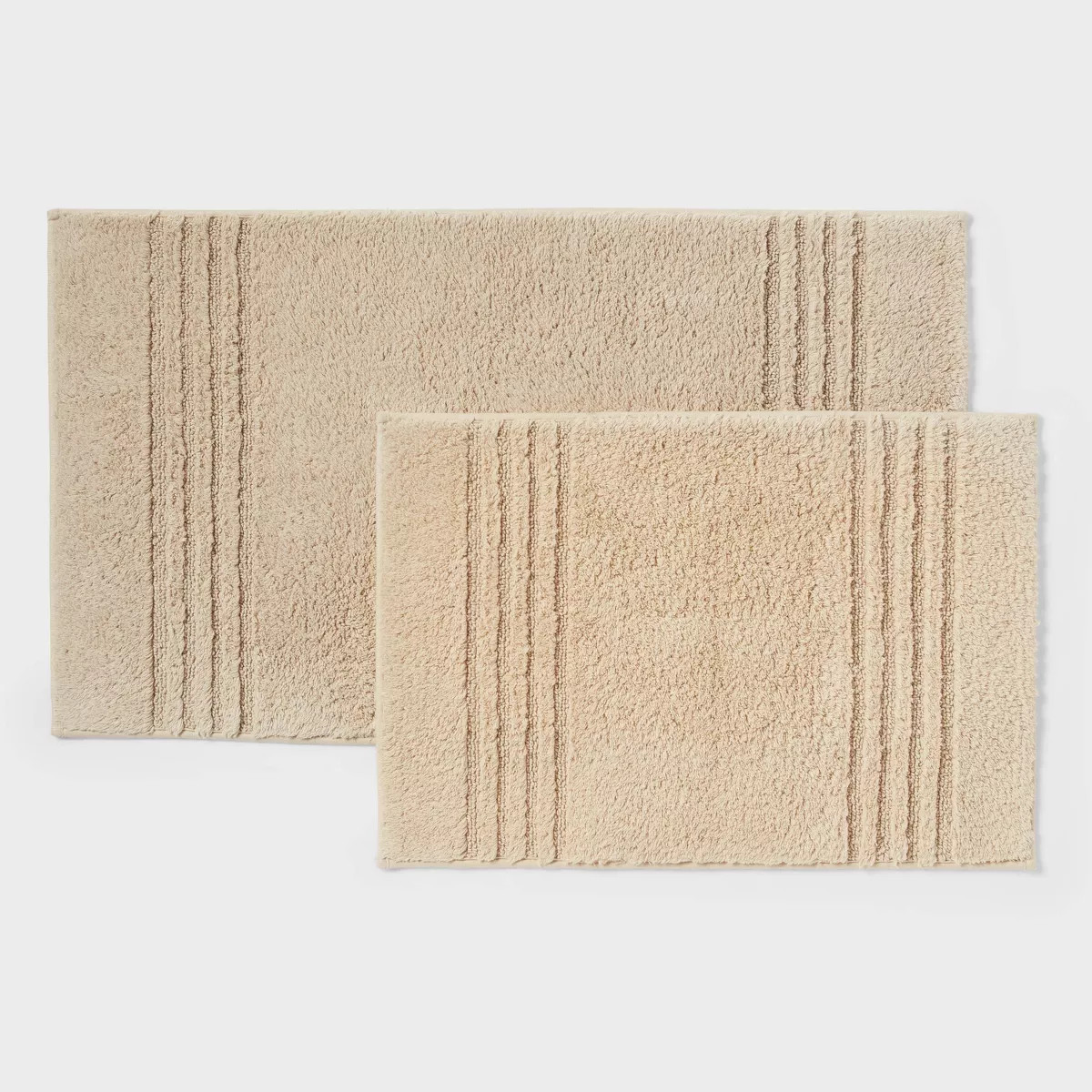 2pc 17"x24" and 20"x34" Performance Plus Textured Cotton Striped Non Skid Bath Rug Set Tan - Thre... | Target
