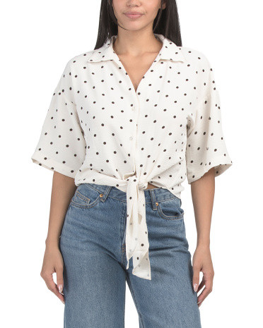 Airflow Polka Dot Short Sleeve Tie Front Shirt | Short Sleeve Tops | Marshalls | Marshalls