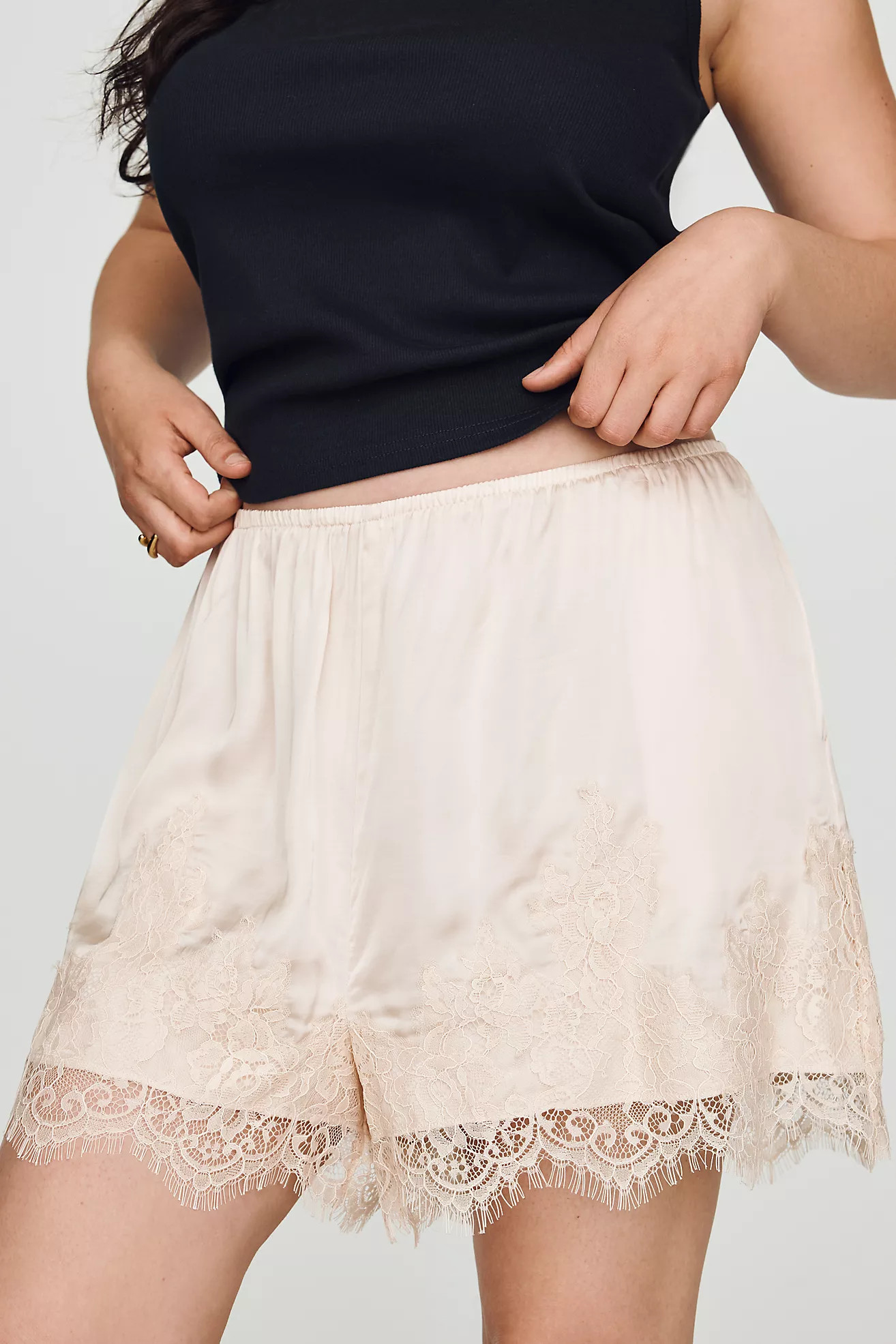 LyreBird Heirloom Lace-Trim Satin Shorts | Anthropologie (US)