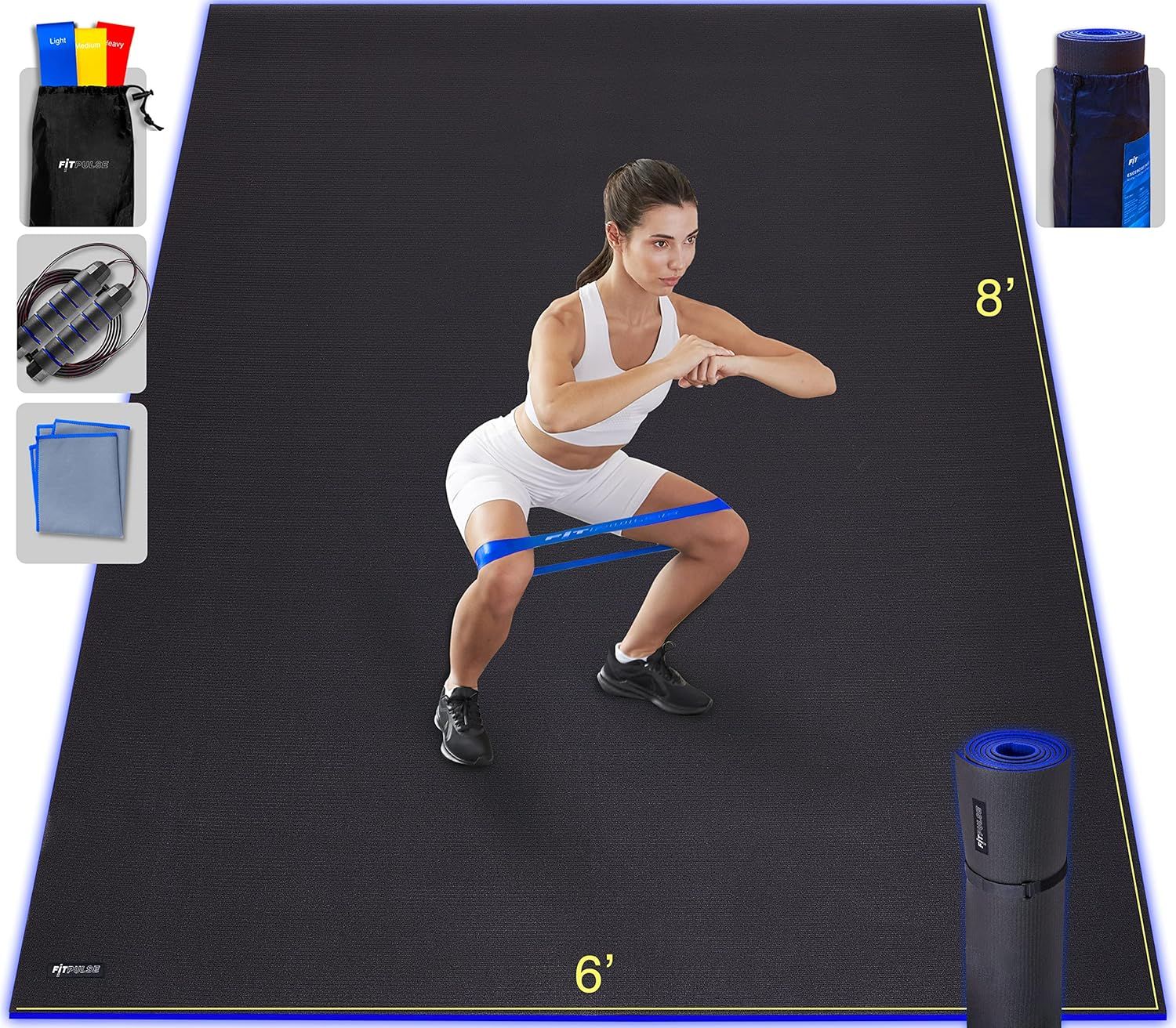 FITPULSE Large Exercise Mat 8'x6'x7mm Extra Large Yoga Mat Exercise Mats for Home Gym Equipment Larg | Amazon (US)