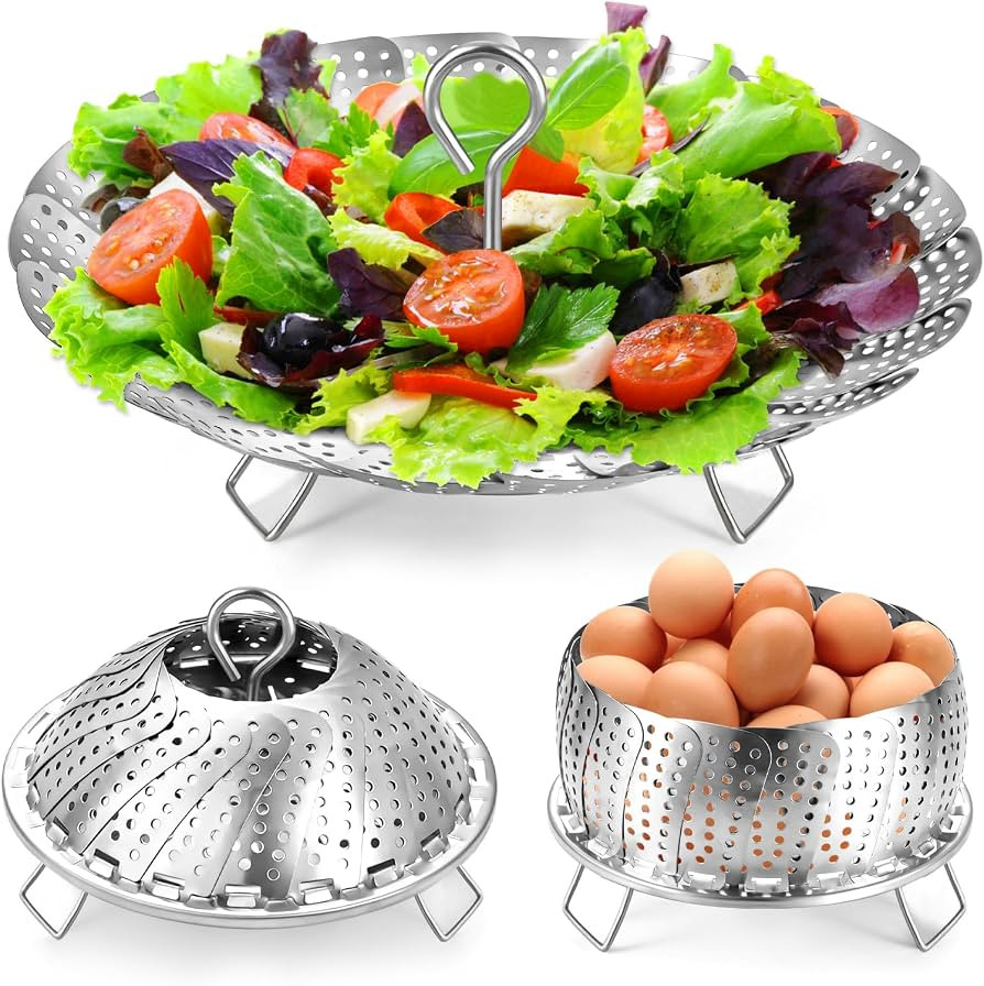 Steamer Basket, Premium Stainless Steel Vegetable Steamer Basket for Veggies & Seafood Cooking, E... | Amazon (US)