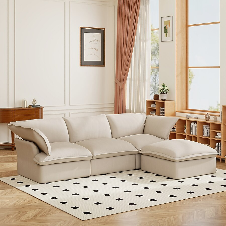 BuotiqHom 123-in Modern Beige Linen 4 -seater Sectional | Lowe's