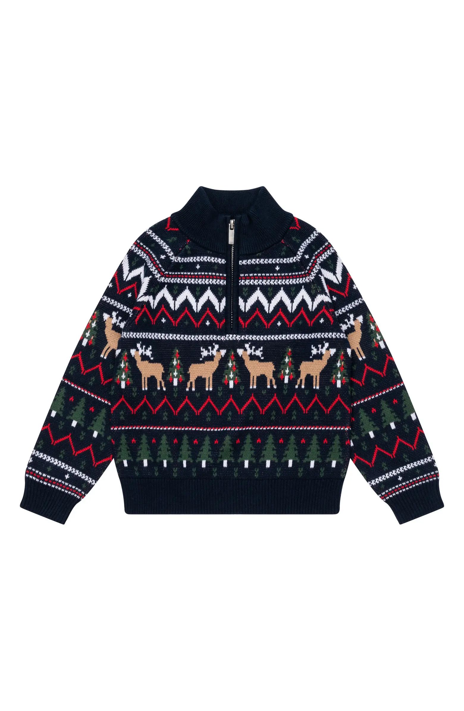 Kids' Fair Isle Holiday Half Zip Cotton Sweater | Nordstrom