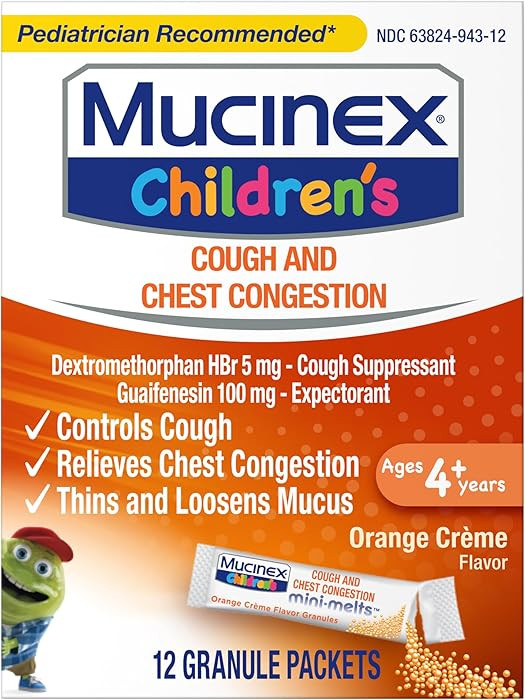 Mucinex Children's Chest Congestion Expectorant and Cough Suppressant Mini-Melts, Orange Cream, 1... | Amazon (US)