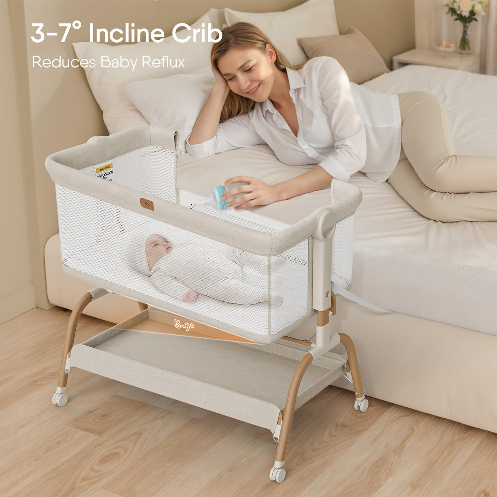 Baby Bassinet Bedside Crib, 3-in-1 Baby Bassinet Bedside Sleeper with Mattress and Soft, Breathab... | Amazon (US)