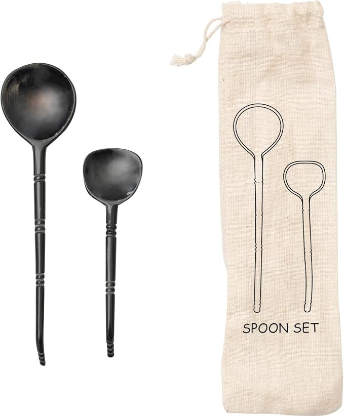 Bloomingville Horn Spoons, Set of 2 in Printed Drawstring Bag | Amazon (US)