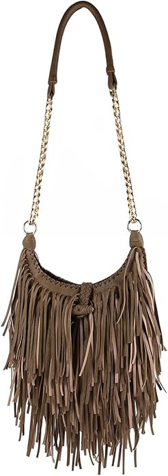 LUI SUI Women's Fringed Faux Suede Leather Cross Body Bag Chain Shoulder Bag Tassel Handbag | Amazon (US)