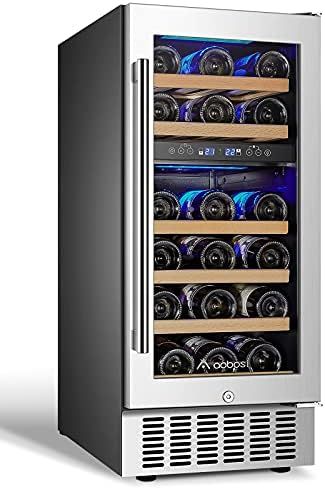 【Upgraded】AAOBOSI 15 Inch Wine Cooler, 28 Bottle Dual Zone Wine Refrigerator with Stainless S... | Amazon (US)