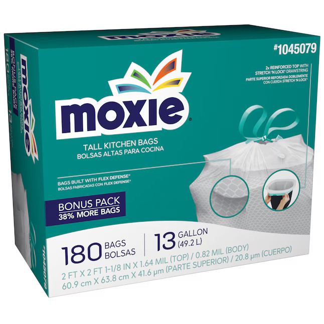 MOXIE 13-Gallon White Plastic Kitchen Drawstring Trash Bag (180-Count) | Lowe's