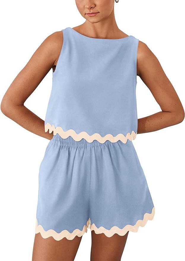 PRETTYGARDEN Women's 2 Piece Beach Vacation Outfits Casual Cropped Tank Top High Waist Shorts Set... | Amazon (US)