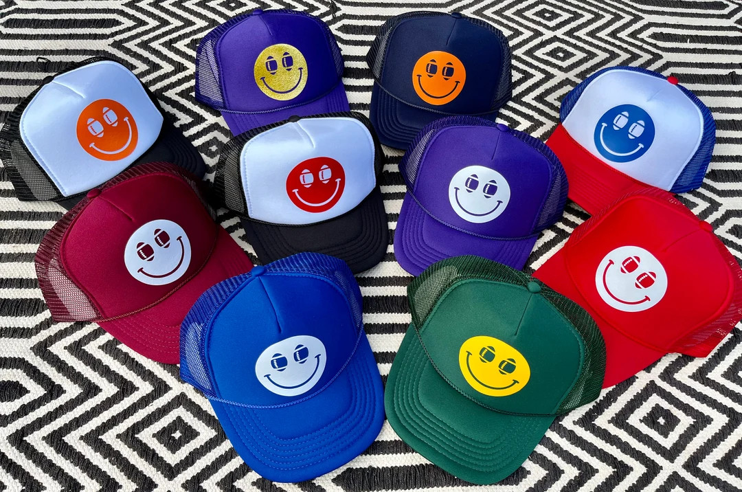 HappyFan Trucker Hat, Smiley Face Trucker Hat, Trucker Hat, Smiley Face, Game Day Trucker Hat, Co... | Etsy (US)